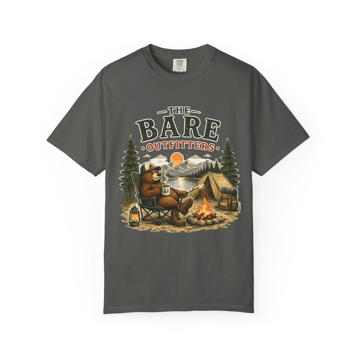 Camping Bear Graphic T-Shirt — “The Bare Outfitters” Outdoor Campfire Tee