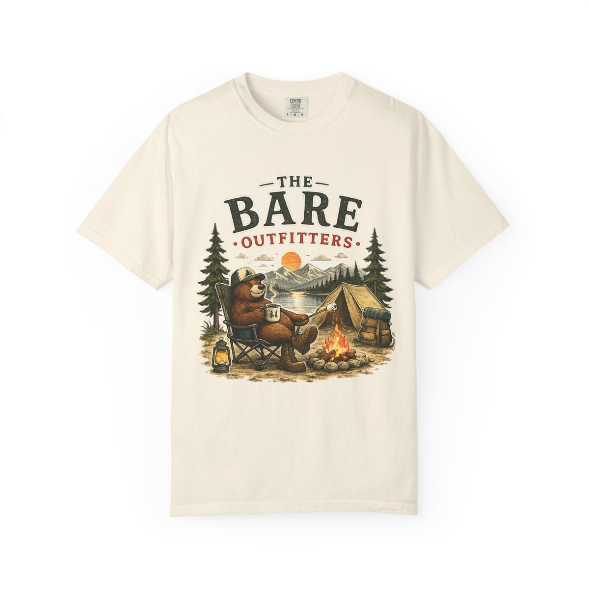 Camping Bear Graphic T-Shirt — “The Bare Outfitters” Outdoor Campfire Tee