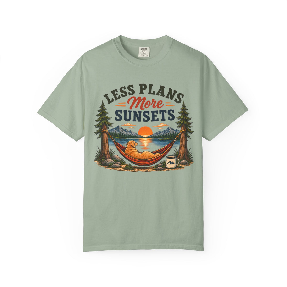 Less Plans More Sunsets T-Shirt — Relaxed Outdoor Camping Tee