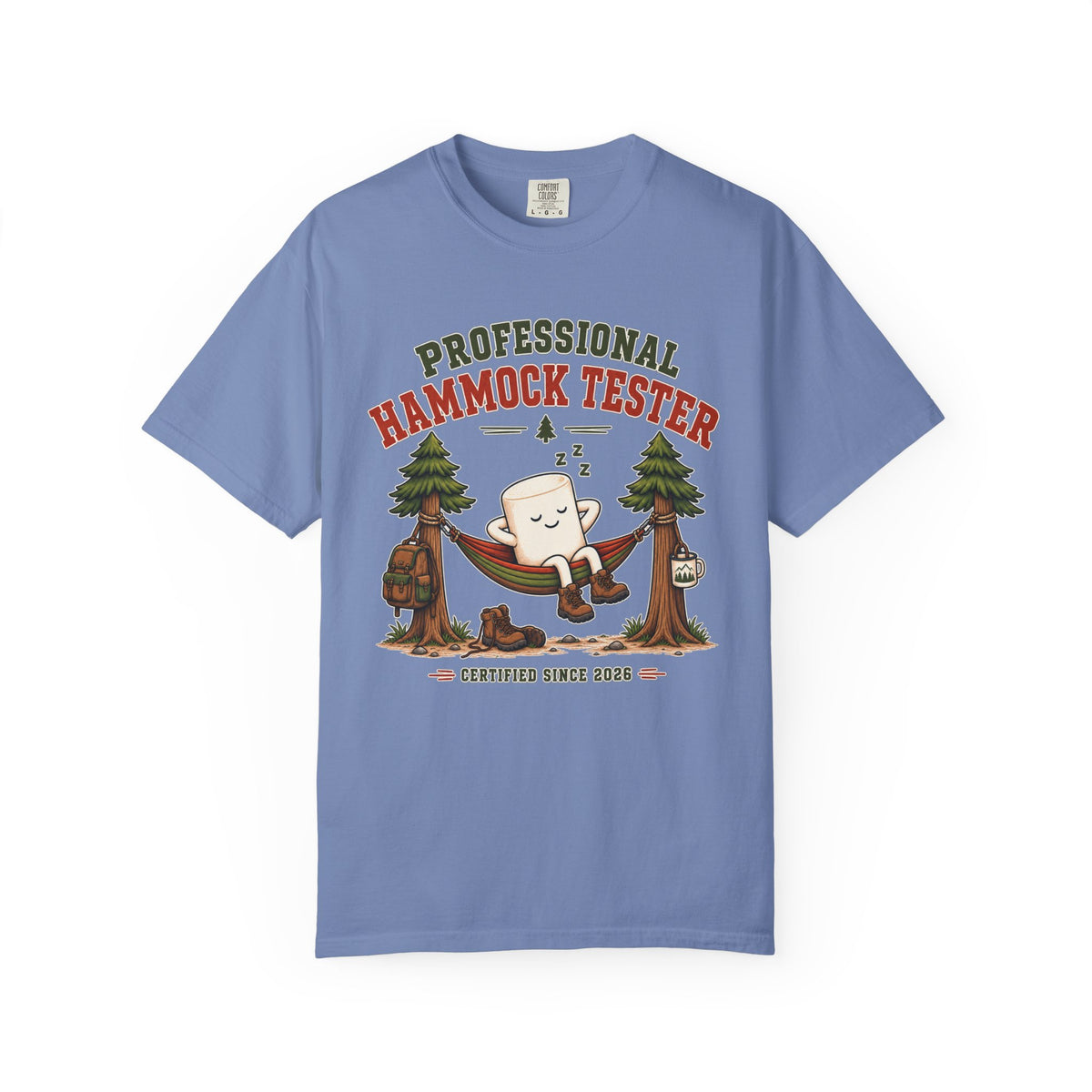 Professional Hammock Tester T-Shirt — Funny Camping Marshmallow Graphic