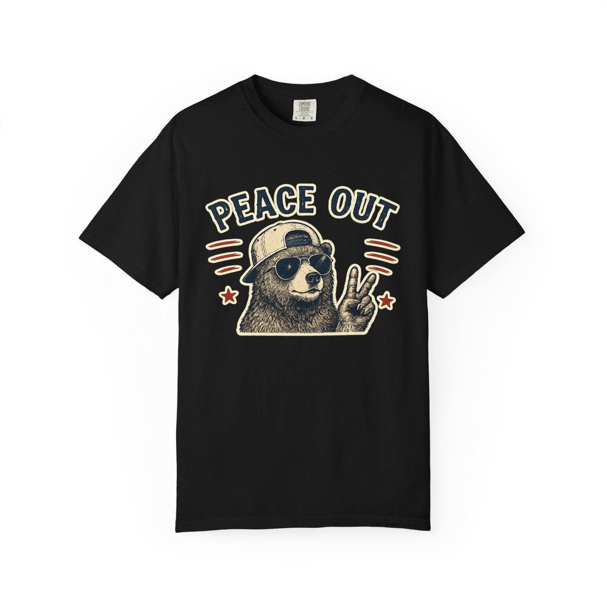 Peace Out Bear T-Shirt — Retro Bear Giving Peace Sign Graphic Tee