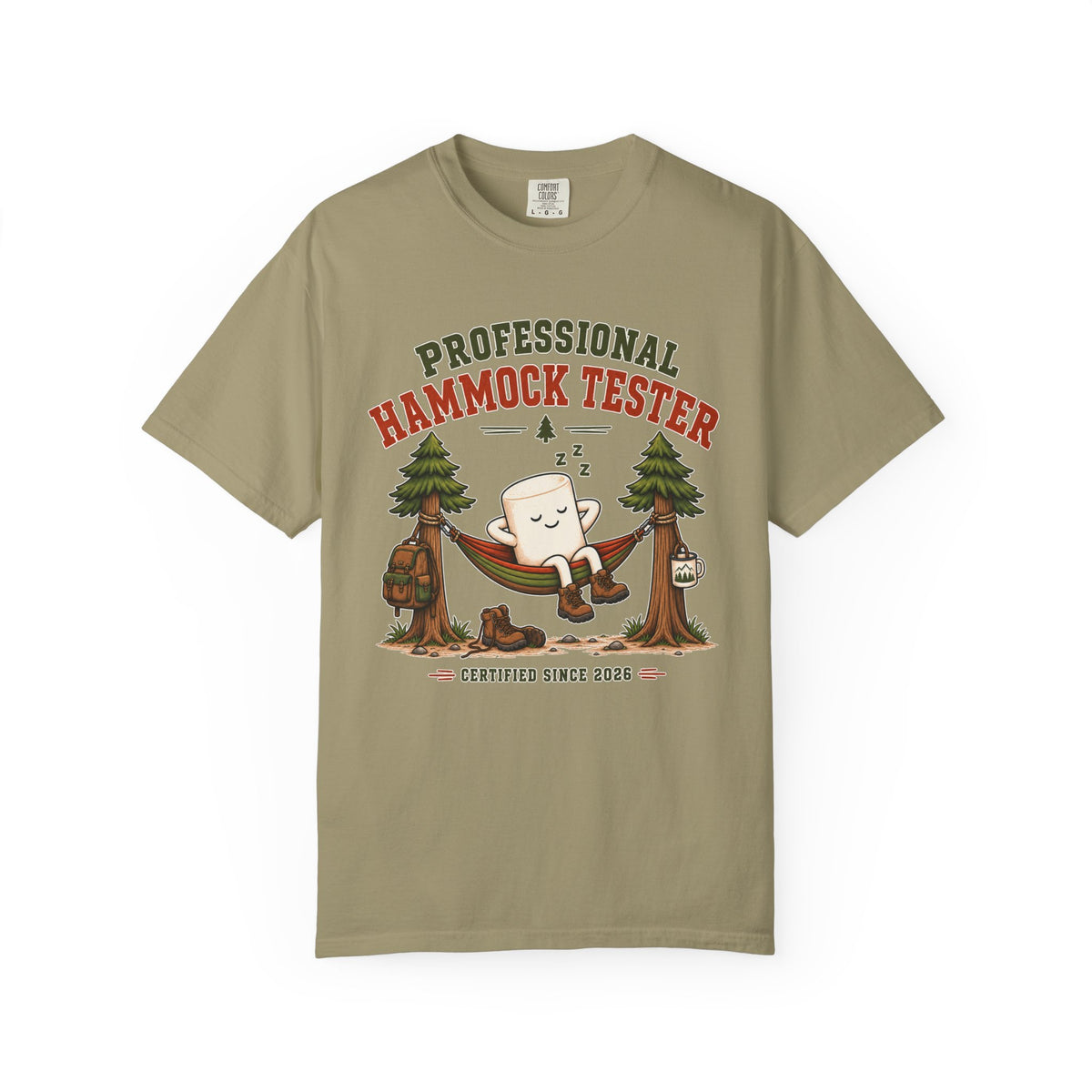 Professional Hammock Tester T-Shirt — Funny Camping Marshmallow Graphic