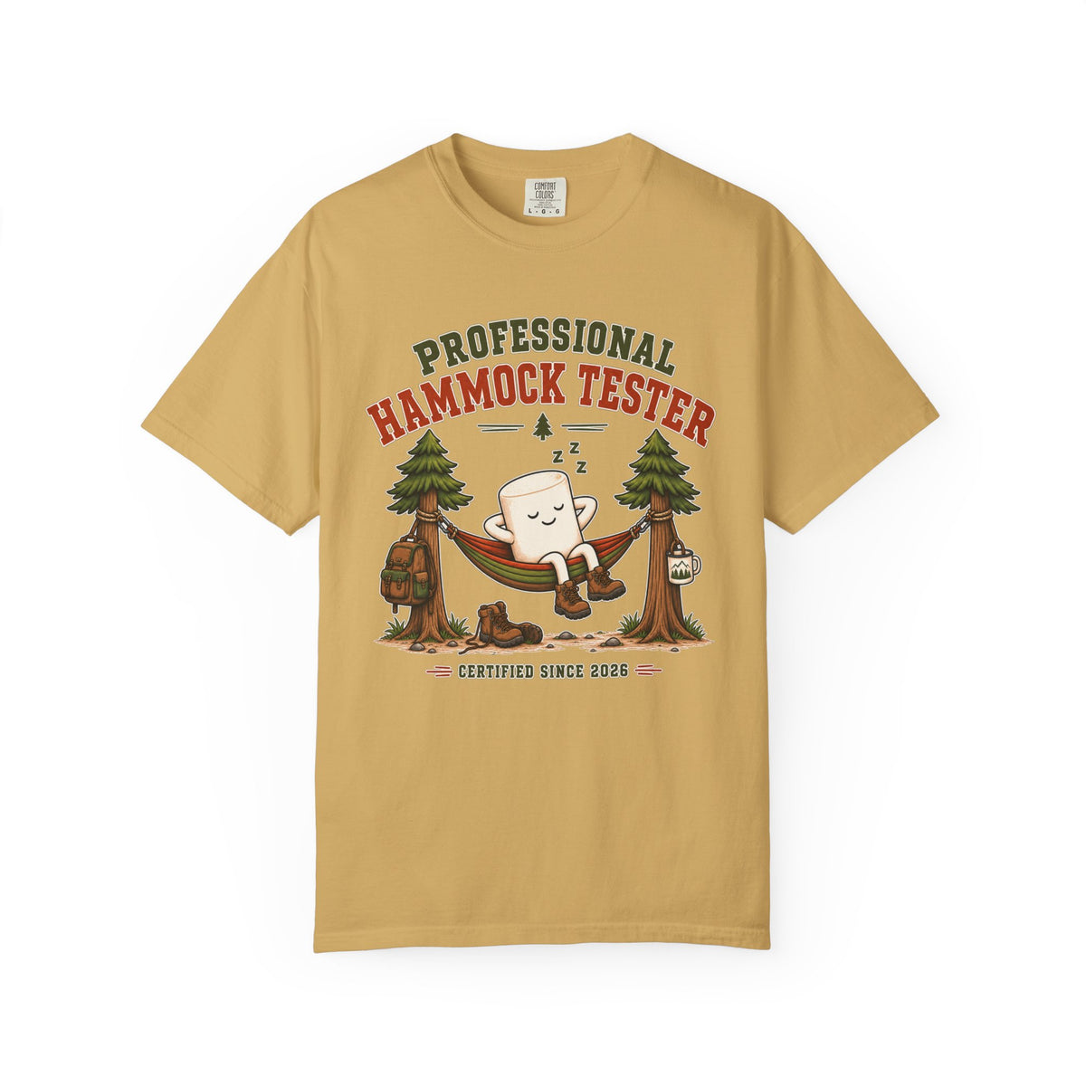 Professional Hammock Tester T-Shirt — Funny Camping Marshmallow Graphic
