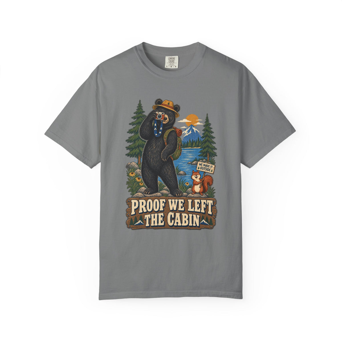 Proof We Left The Cabin T-Shirt — Retro Bear Camping Graphic Tee