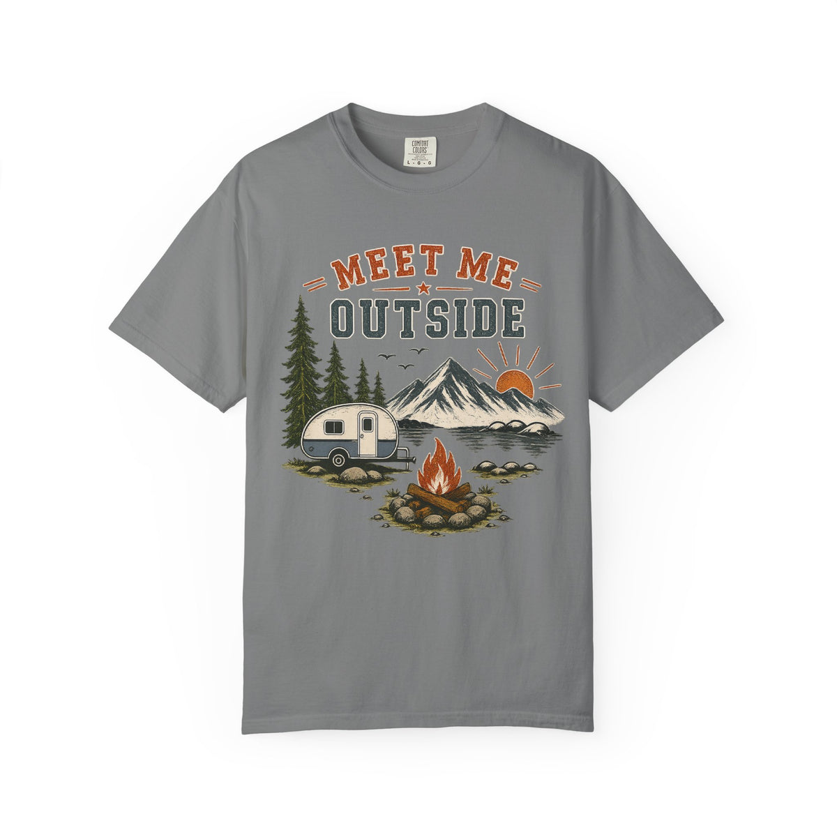 Meet Me Outside Camping T-Shirt — RV Camper, Mountains & Campfire Outdoor Tee