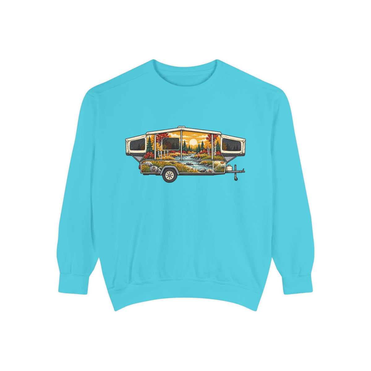 Vintage Camper Sweatshirt — Scenic RV Road Trip Graphic