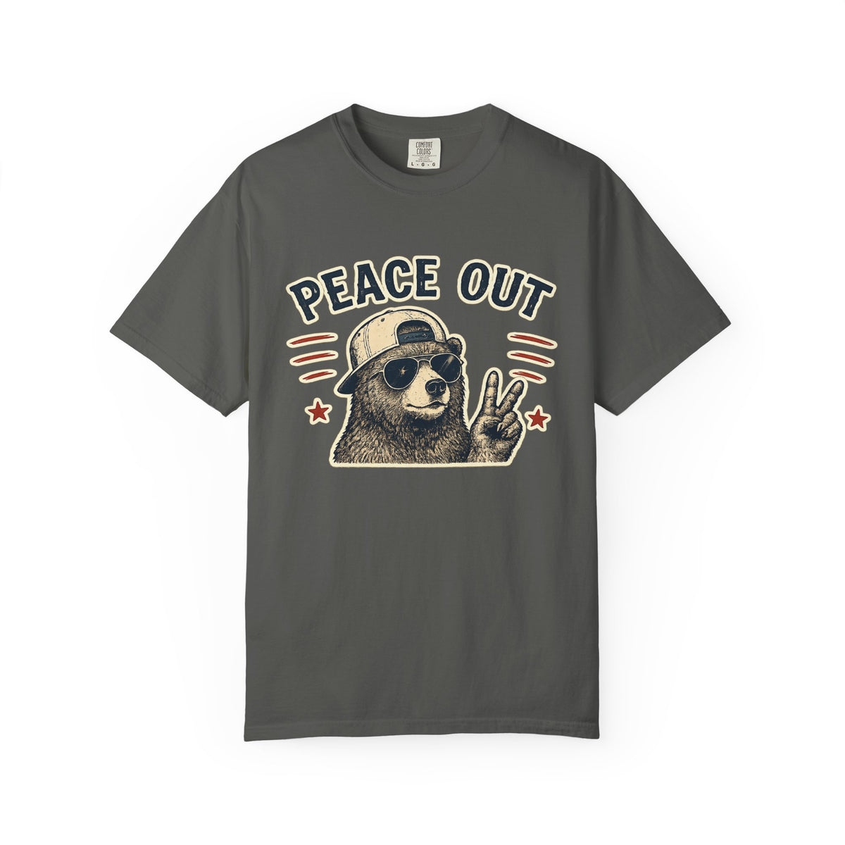 Peace Out Bear T-Shirt — Retro Bear Giving Peace Sign Graphic Tee