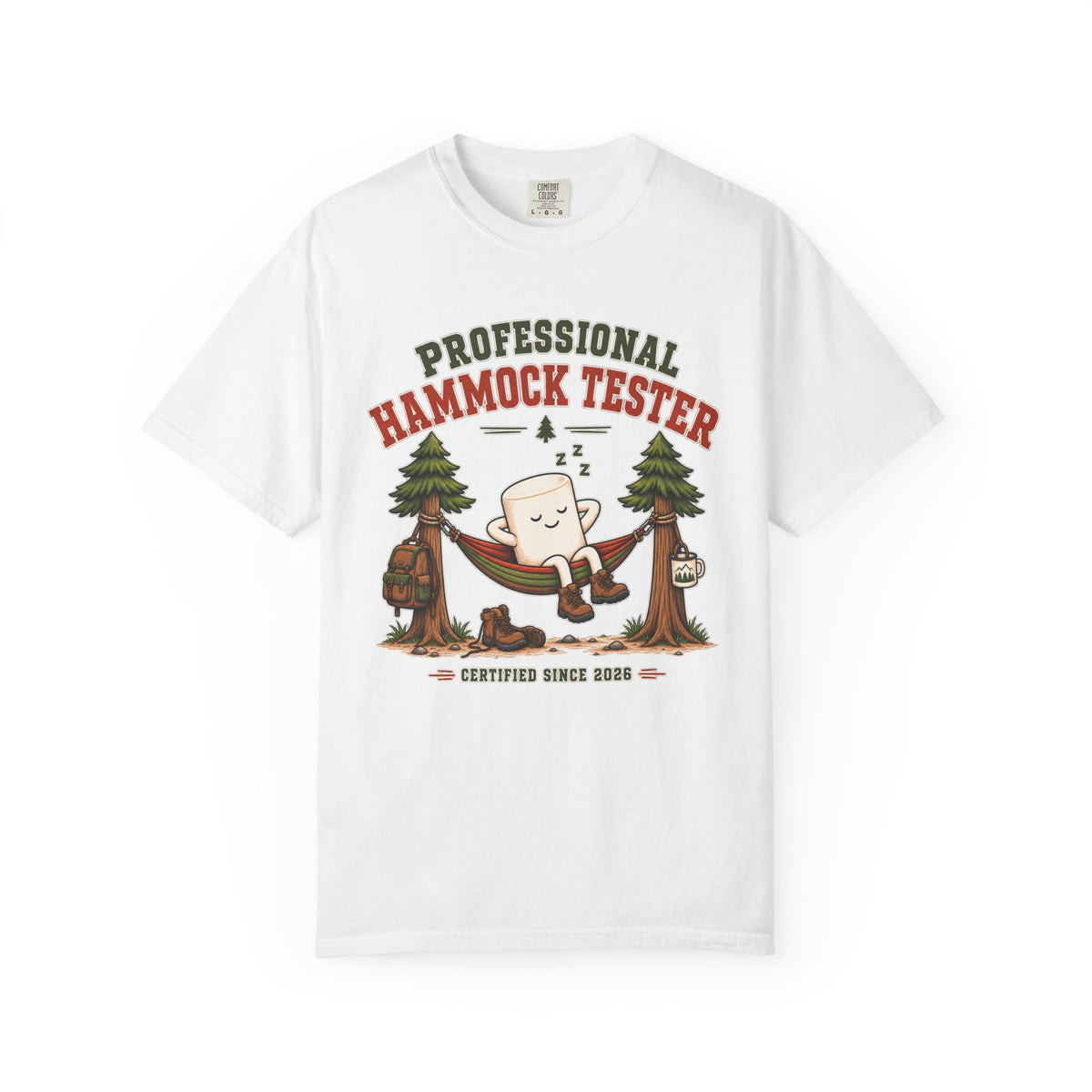 Professional Hammock Tester T-Shirt — Funny Camping Marshmallow Graphic
