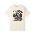 Hide & Seek Champion Camping T-Shirt — Outdoor Tent, Mountains & Trees Design