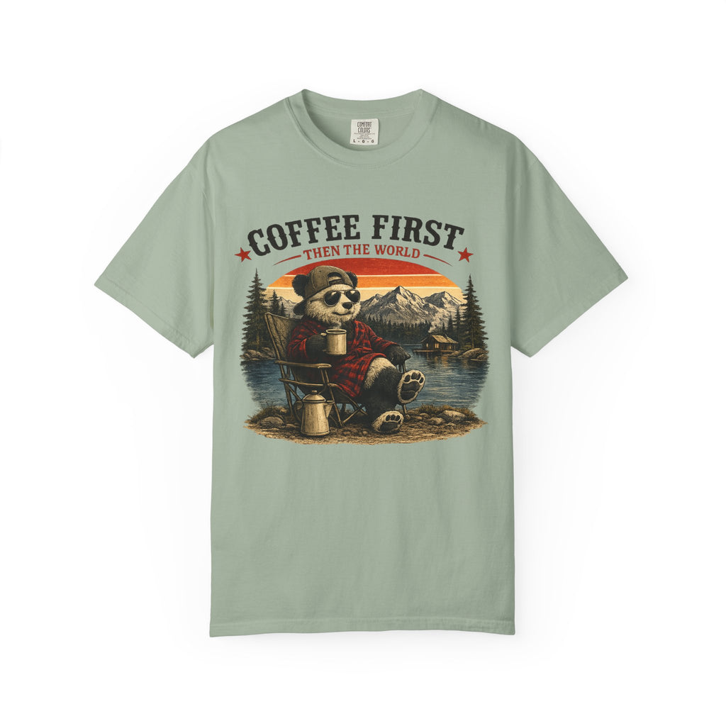 Coffee First T-Shirt — Camping Panda Graphic Tee
