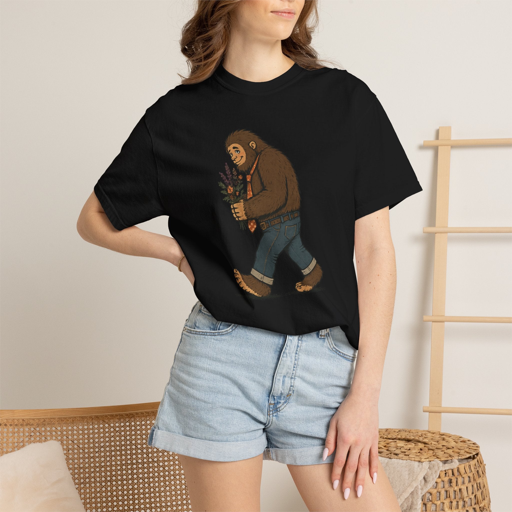 Sasquatch Bouquet T-Shirt — Cute Bigfoot Illustration Tee