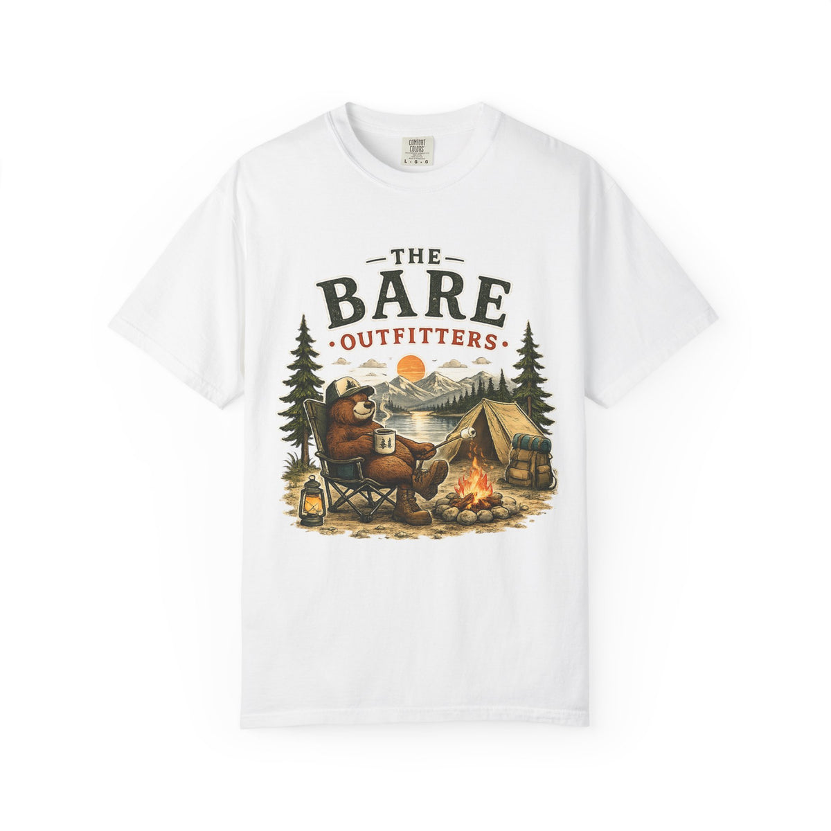 Camping Bear Graphic T-Shirt — “The Bare Outfitters” Outdoor Campfire Tee