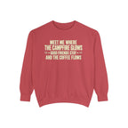 Campfire & Coffee Sweatshirt — "Meet Me Where the Campfire Glows" Cozy Pullover
