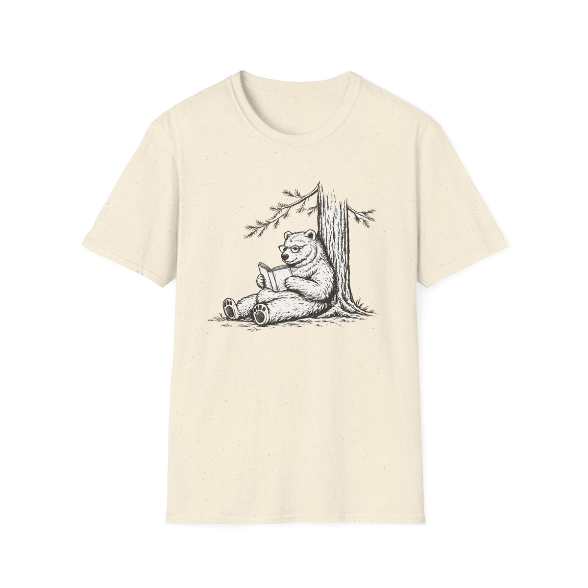 Bear Reading T-Shirt — Vintage Sketch Bear Under Tree Graphic Tee