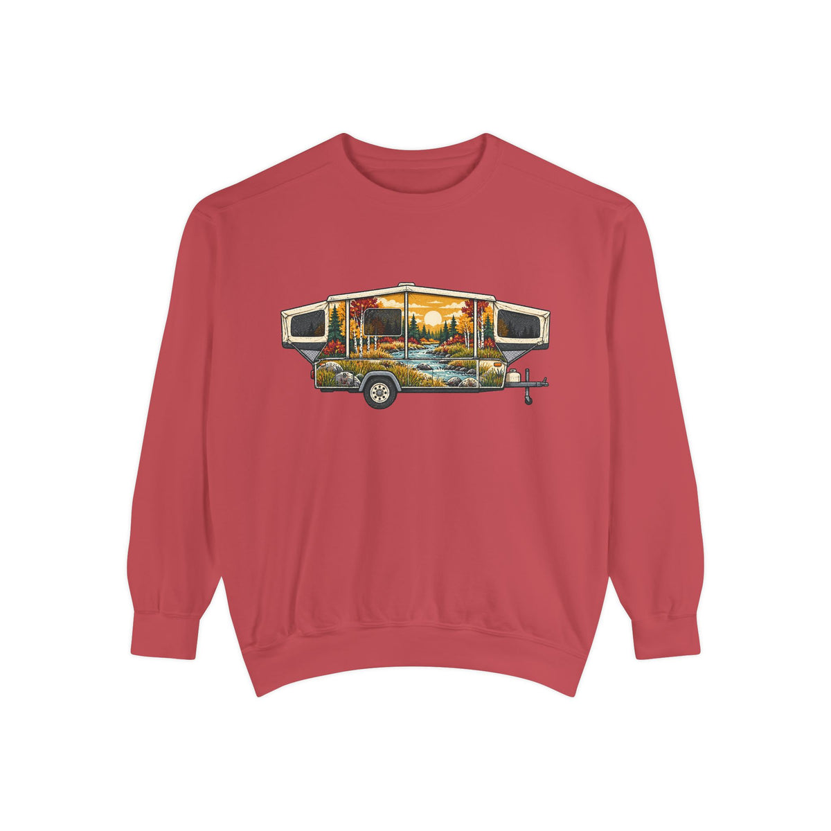 Vintage Camper Sweatshirt — Scenic RV Road Trip Graphic
