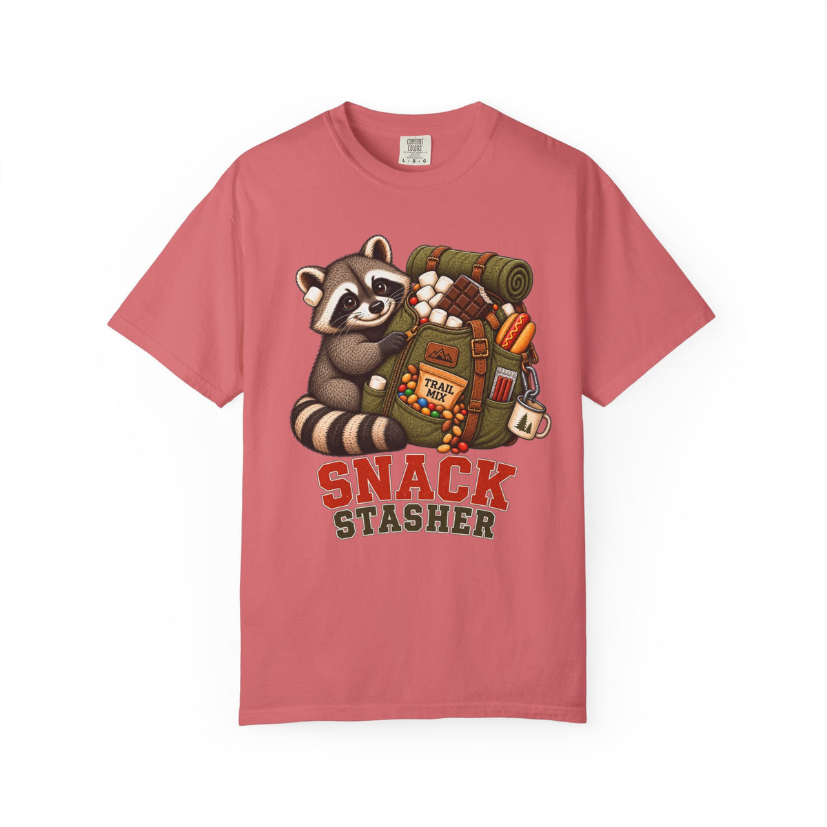 Snack Stasher T-Shirt — Cute Raccoon Backpacking Graphic Tee