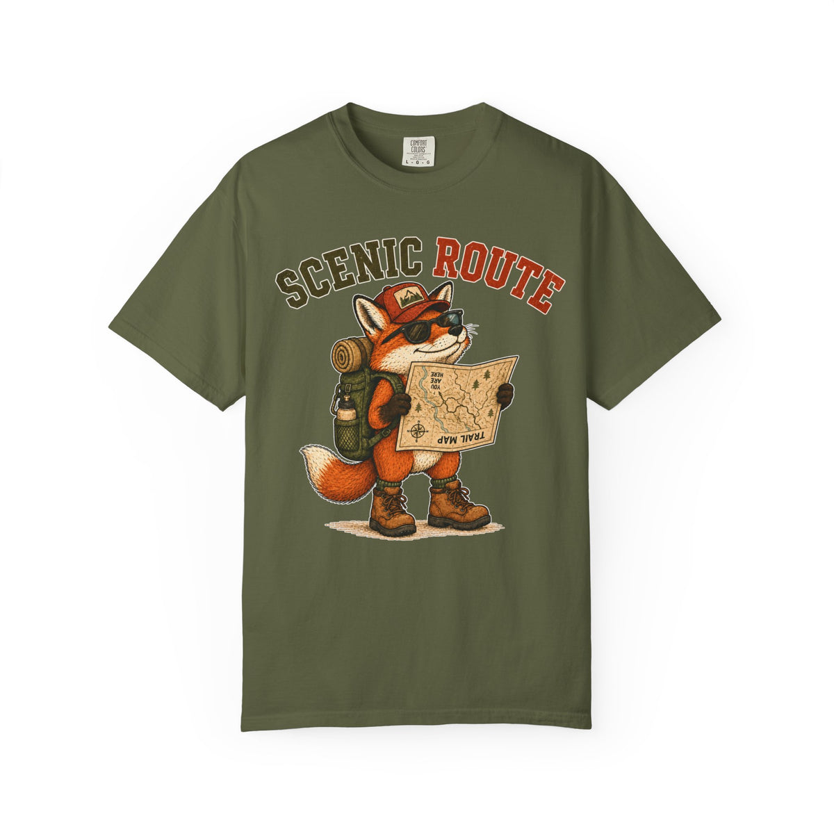 T-Shirt — Scenic Route Fox Hiker Map Graphic Tee