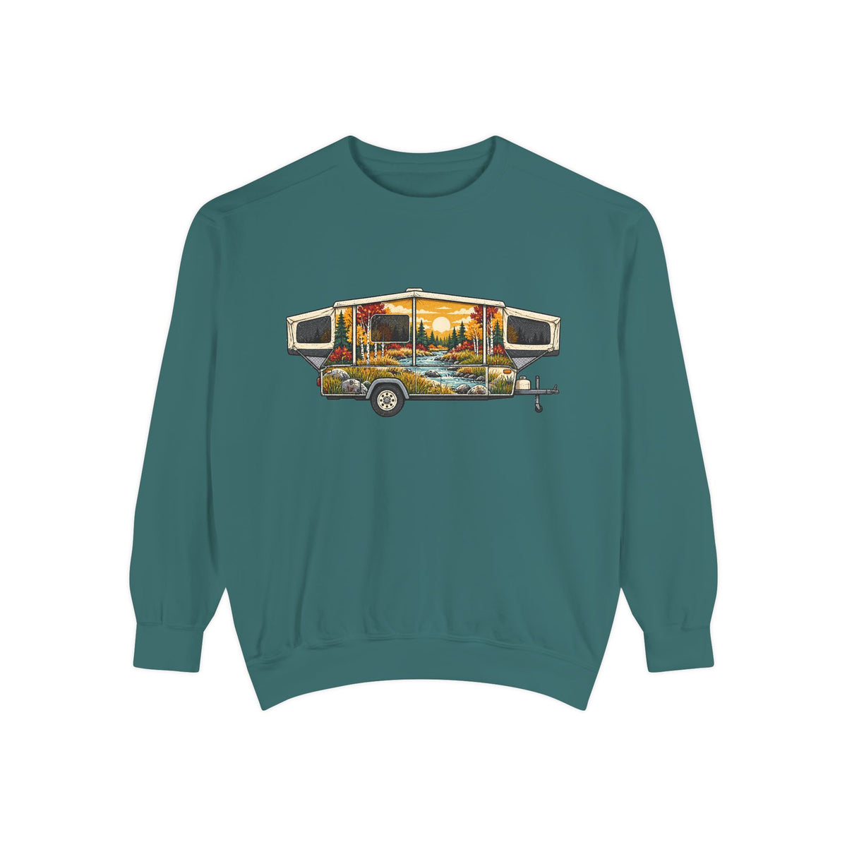 Vintage Camper Sweatshirt — Scenic RV Road Trip Graphic