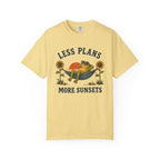 Less Plans More Sunsets T-Shirt — Relaxed Camping Graphic Tee