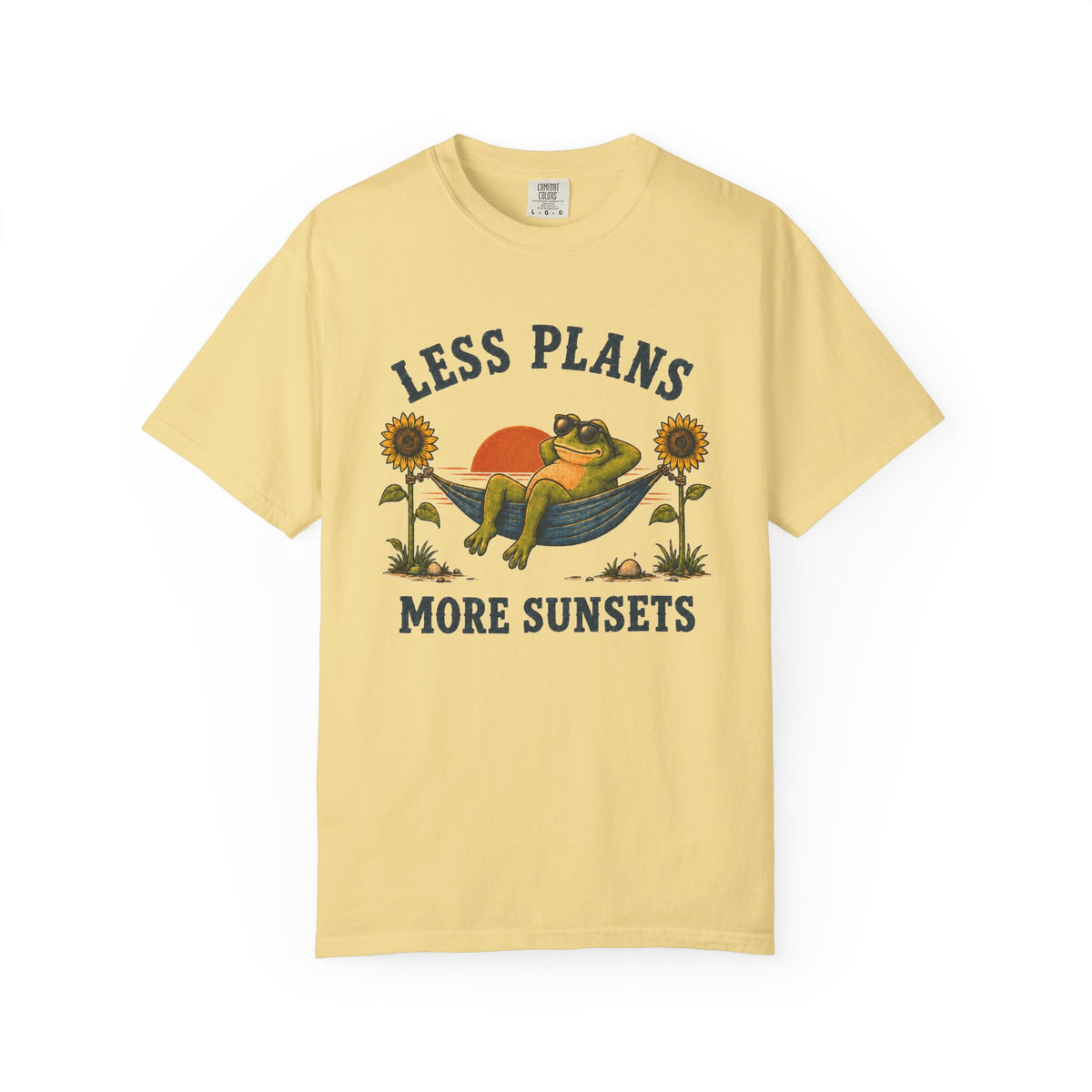 Less Plans More Sunsets T-Shirt — Relaxed Camping Graphic Tee