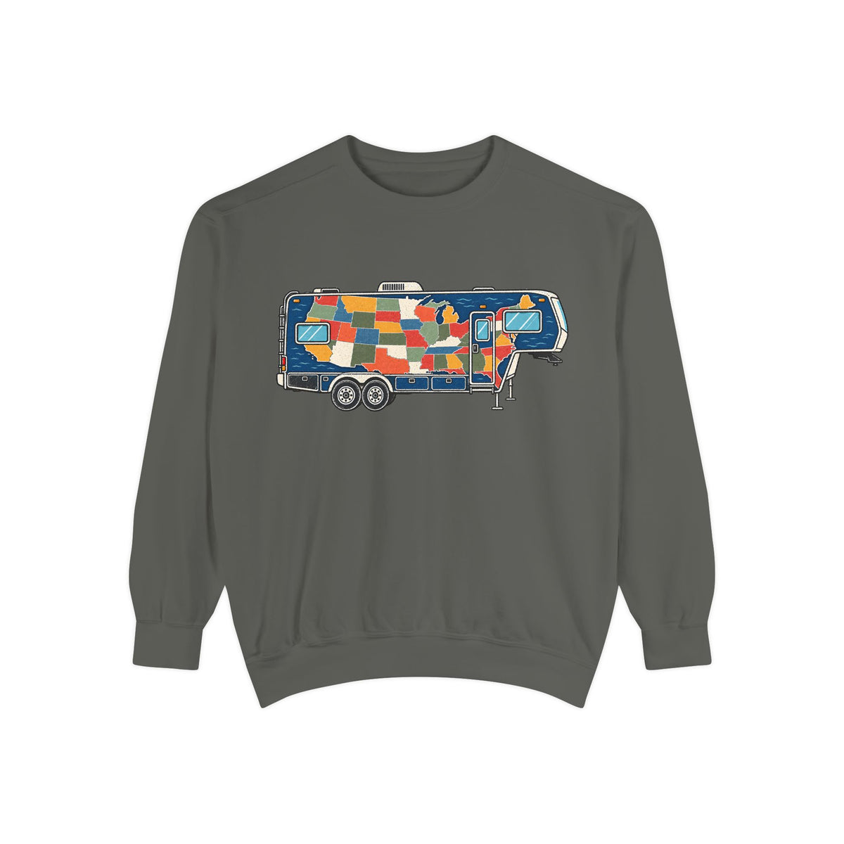Camper Patchwork Sweatshirt — Retro Airstream Travel Crewneck