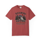 Hide & Seek Champion Camping T-Shirt — Outdoor Tent, Mountains & Trees Design