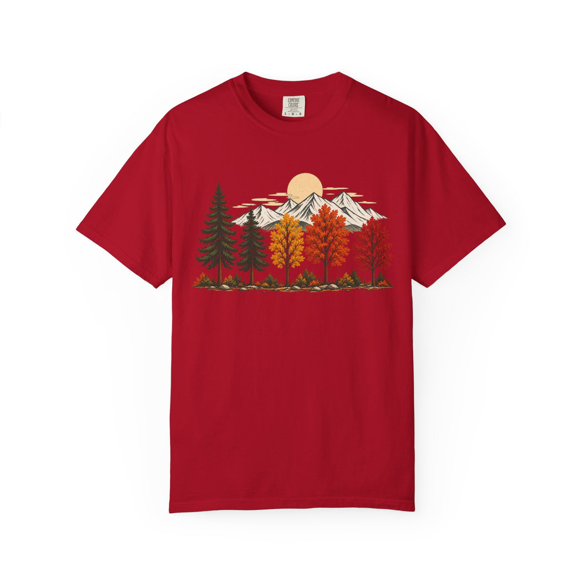 Autumn Mountain Forest T-Shirt — Scenic Fall Trees & Peaks Tee