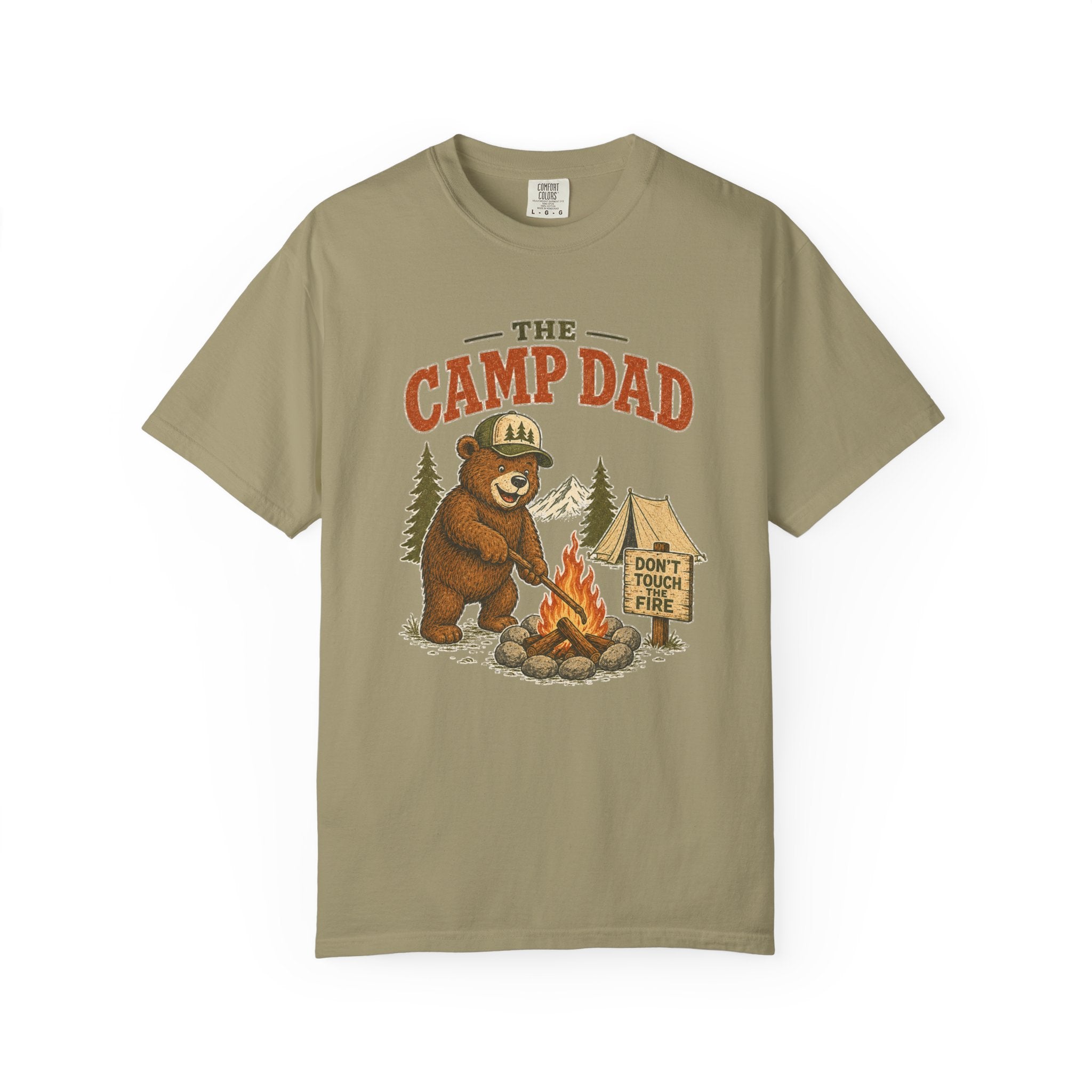 Camp Dad T-Shirt — Vintage Bear Camping Graphic Tee (Don’t Touch Fire)