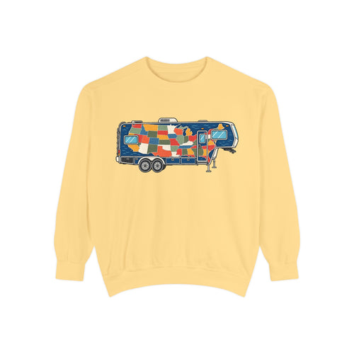 Camper Patchwork Sweatshirt — Retro Airstream Travel Crewneck
