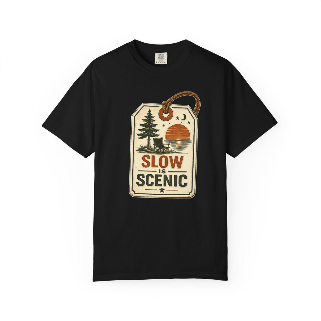 Slow Is Scenic T-Shirt — Vintage Nature Tag Graphic Tee