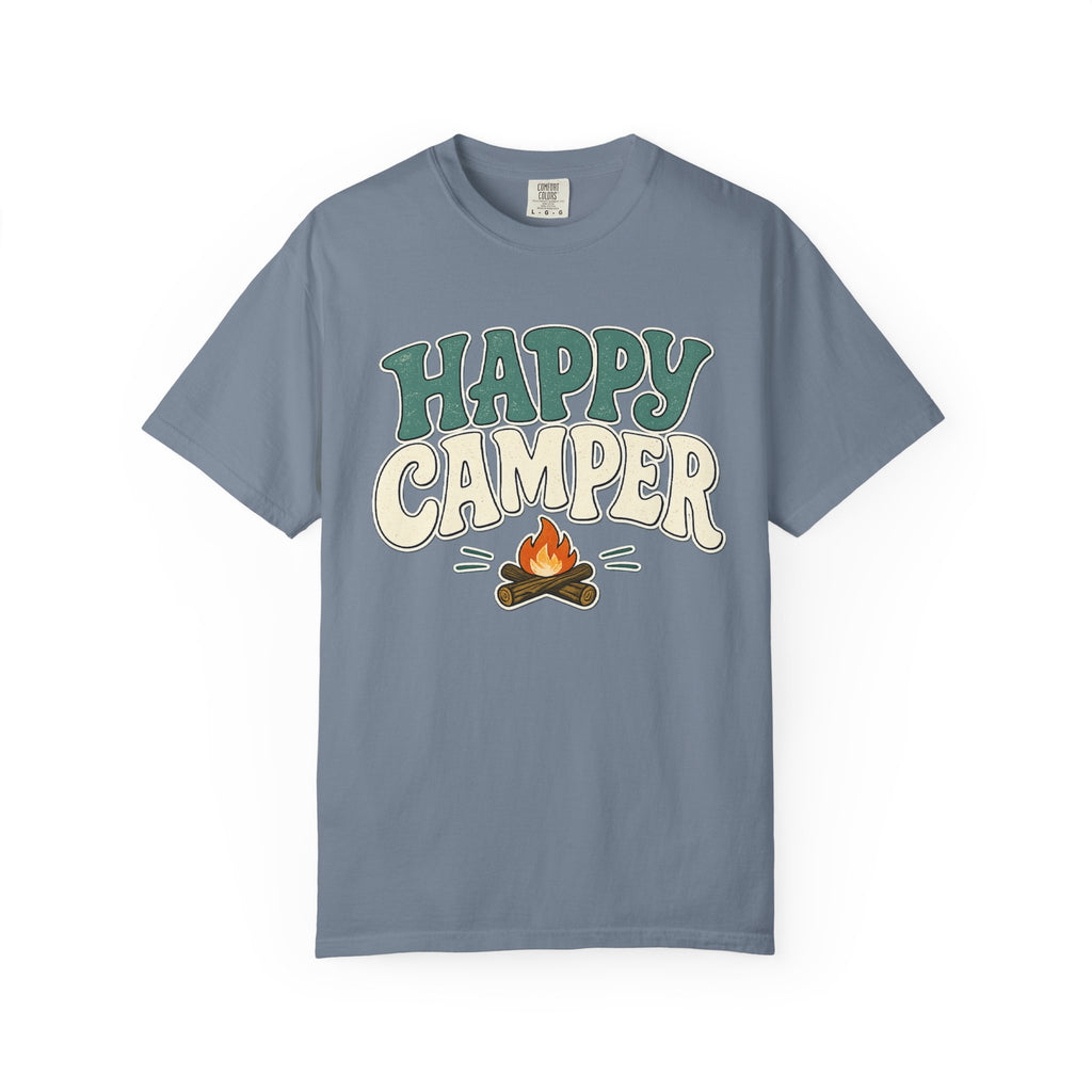 Happy Camper T-Shirt — Retro Campfire Graphic Tee