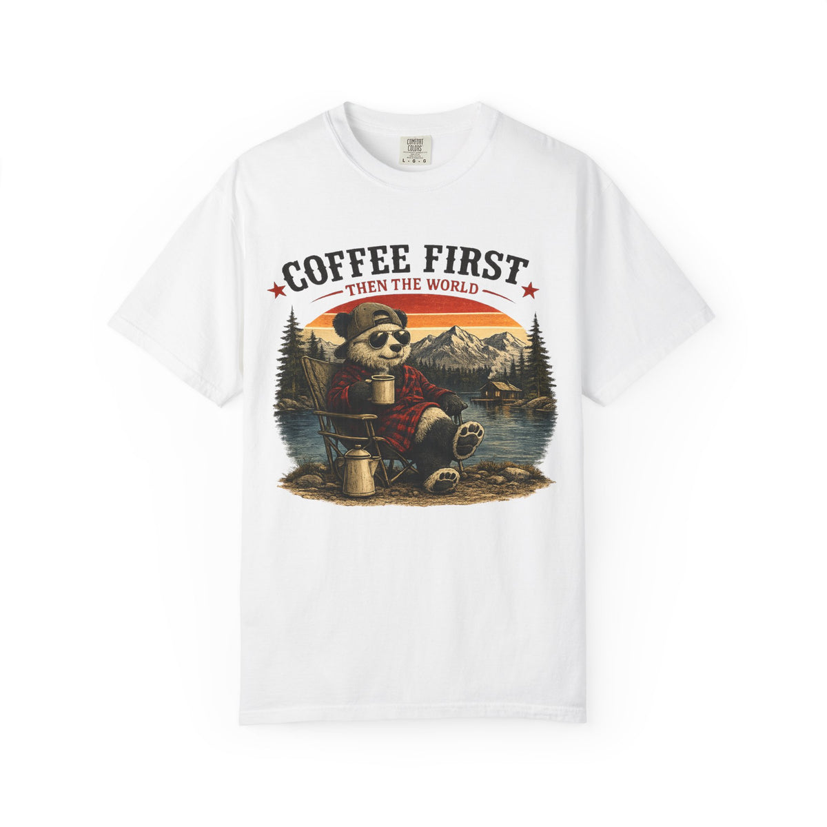 Coffee First T-Shirt — Camping Panda Graphic Tee