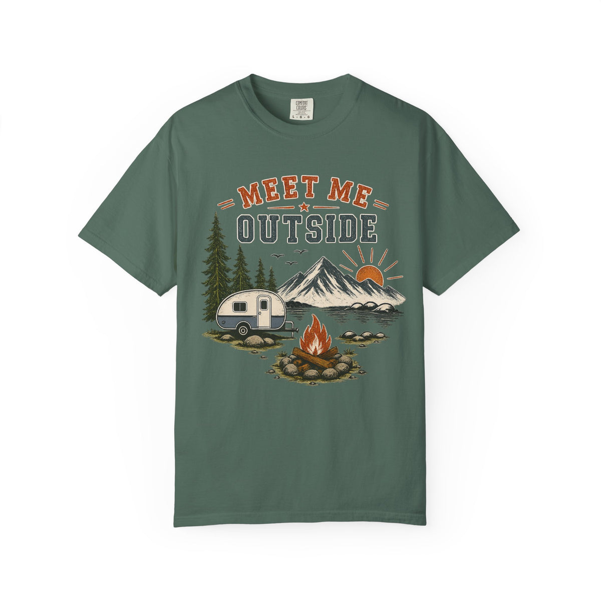 Meet Me Outside Camping T-Shirt — RV Camper, Mountains & Campfire Outdoor Tee