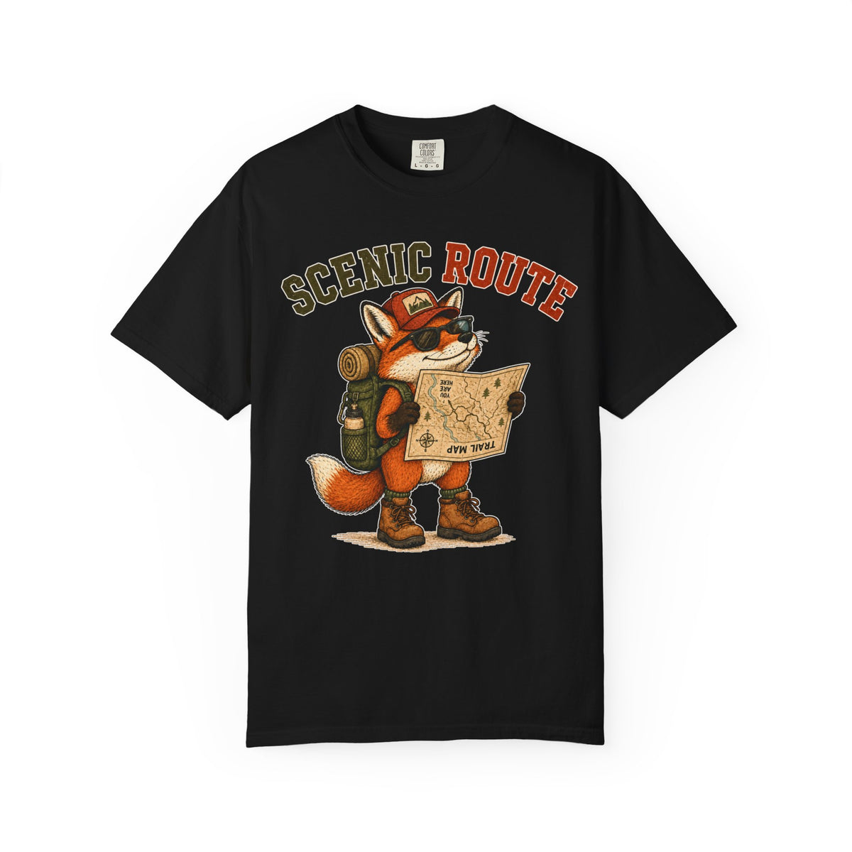 T-Shirt — Scenic Route Fox Hiker Map Graphic Tee