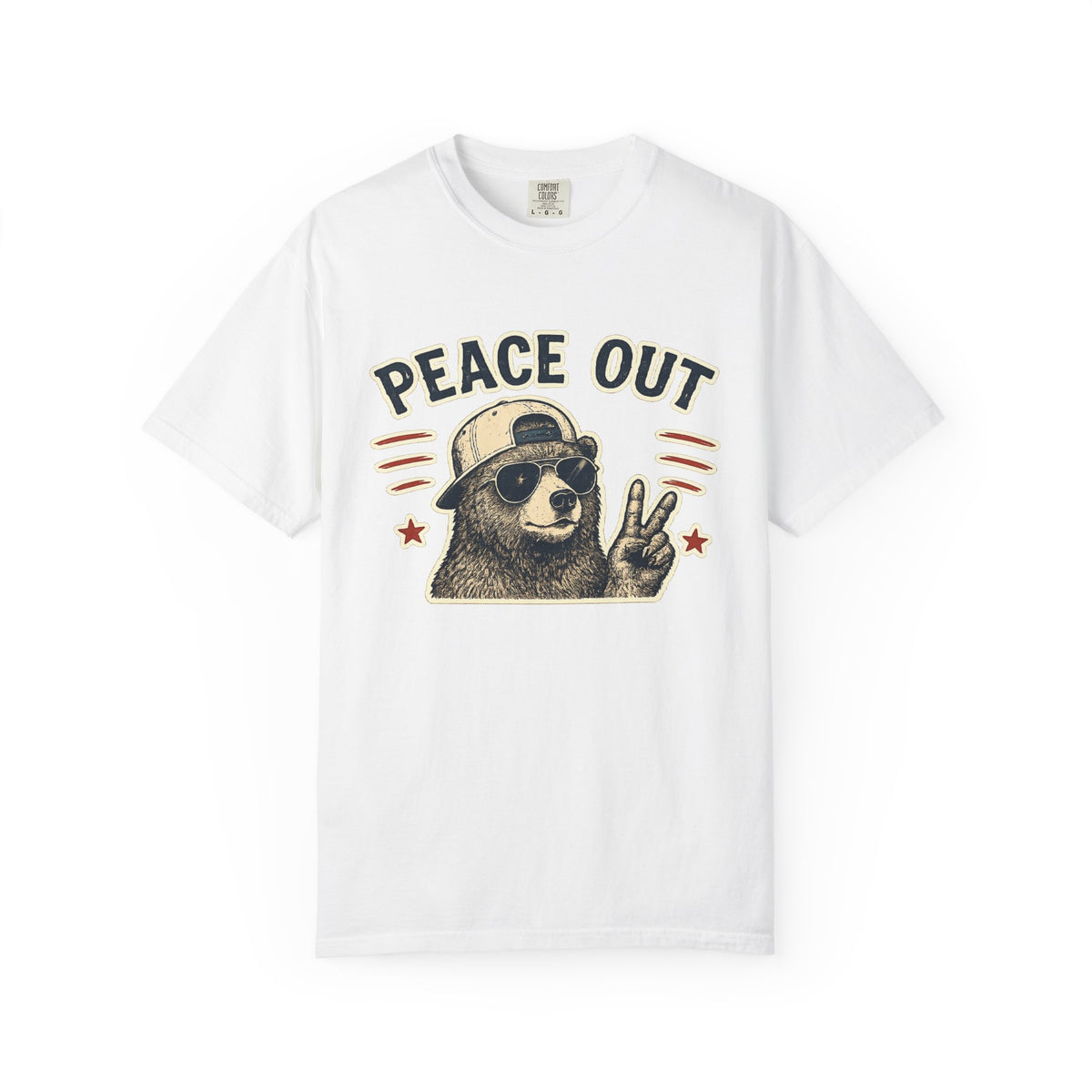 Peace Out Bear T-Shirt — Retro Bear Giving Peace Sign Graphic Tee