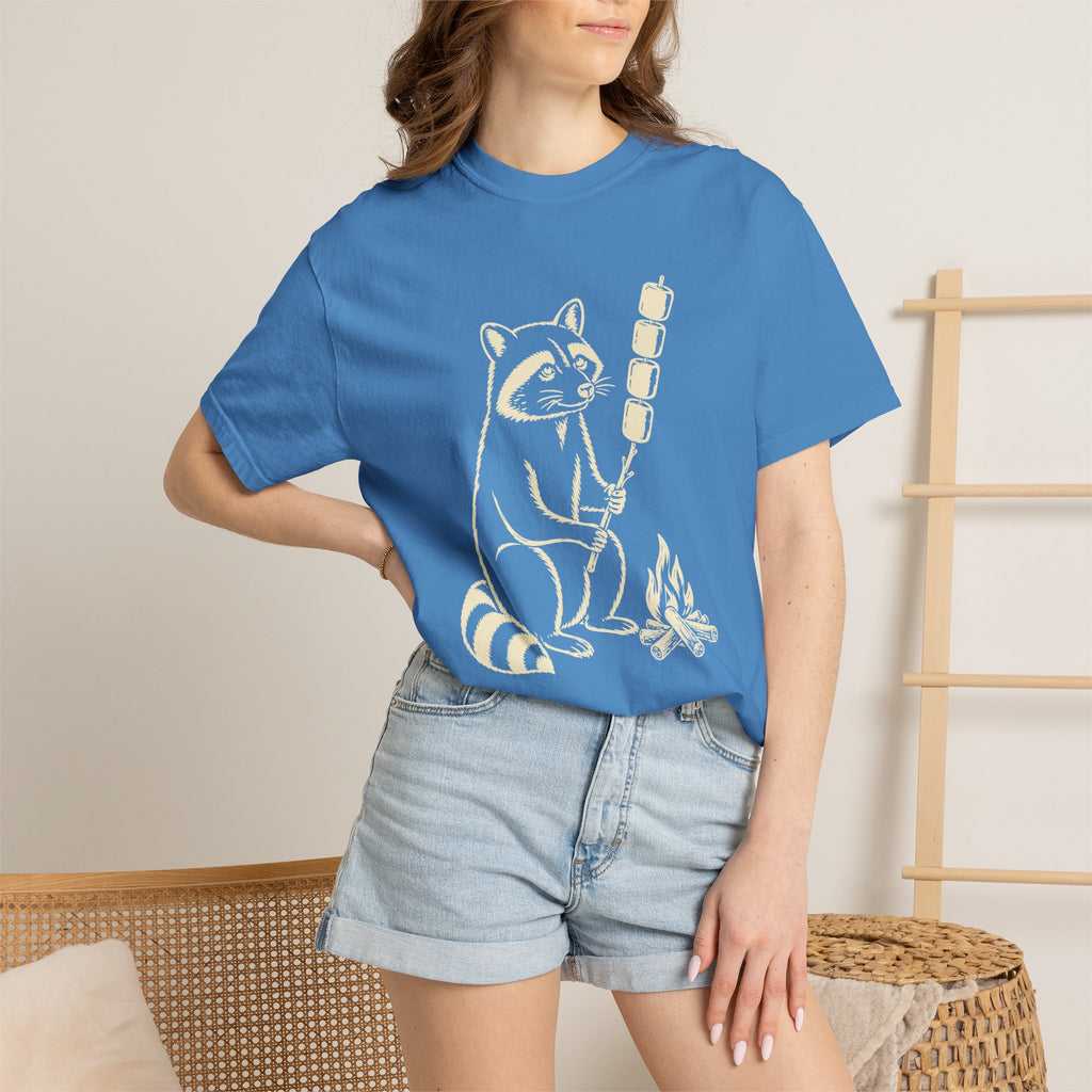 Raccoon Campfire T-Shirt — Marshmallow Roasting Graphic Tee