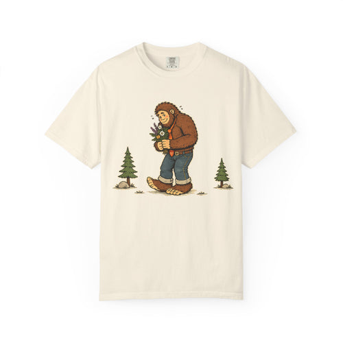 Bigfoot Lumberjack Graphic T-Shirt — Sasquatch Holding Pinecone Design