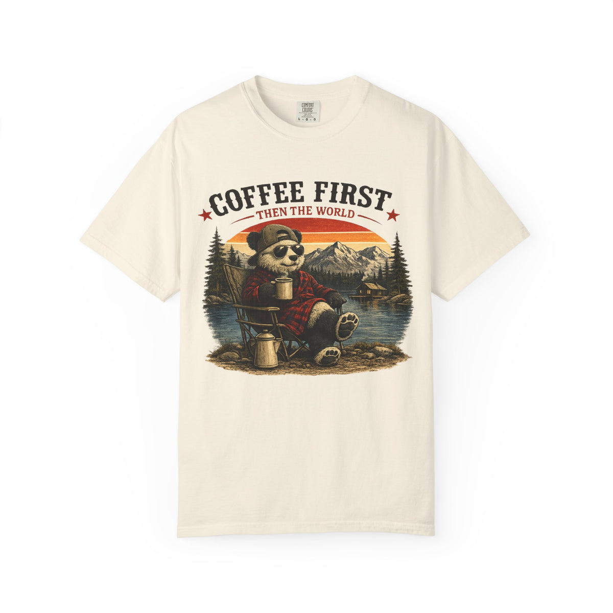 Coffee First T-Shirt — Camping Panda Graphic Tee