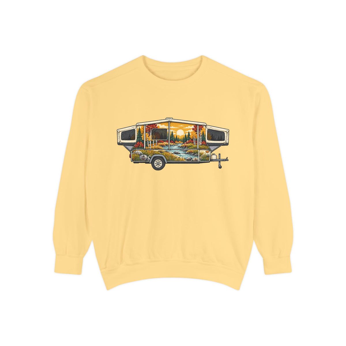 Vintage Camper Sweatshirt — Scenic RV Road Trip Graphic