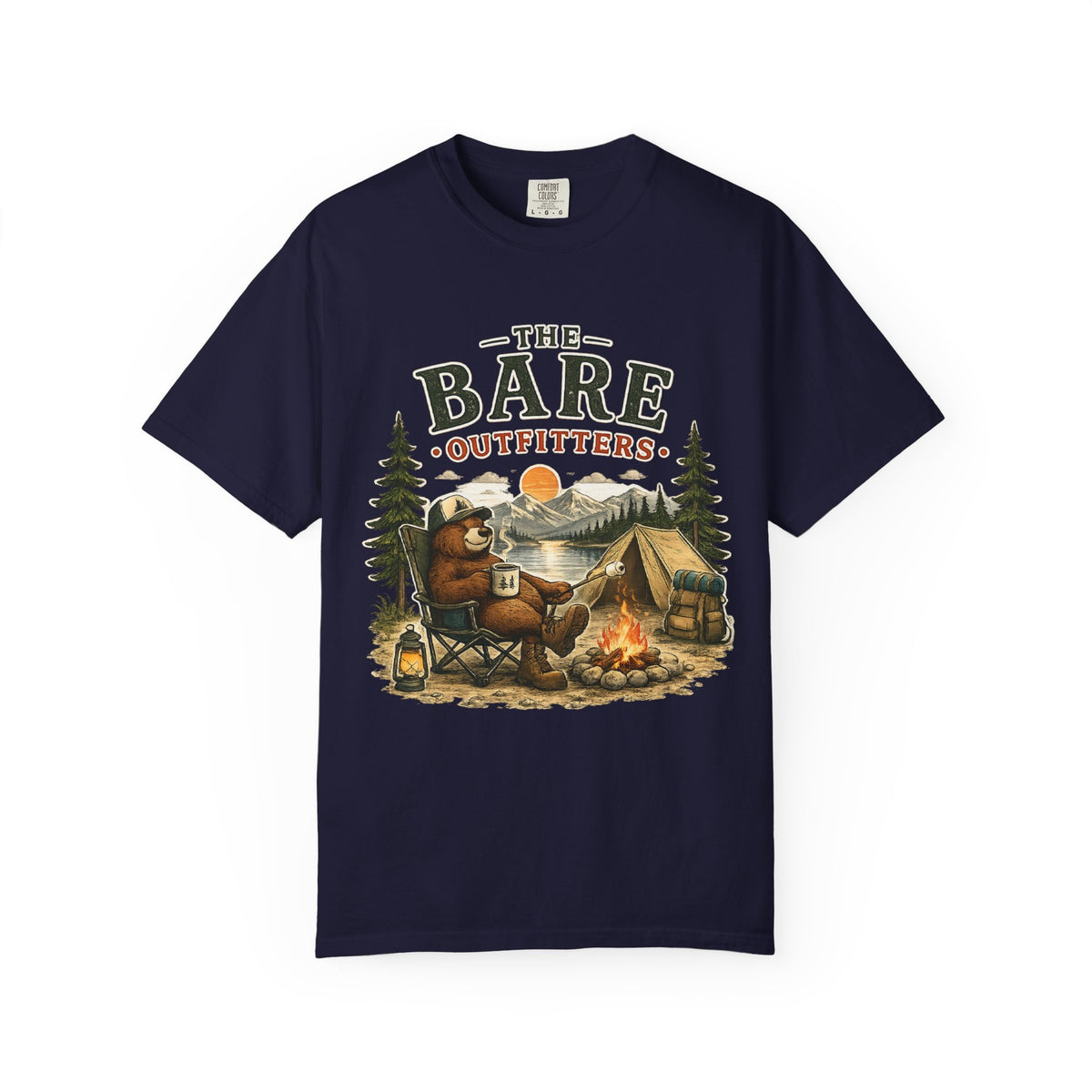 Camping Bear Graphic T-Shirt — “The Bare Outfitters” Outdoor Campfire Tee