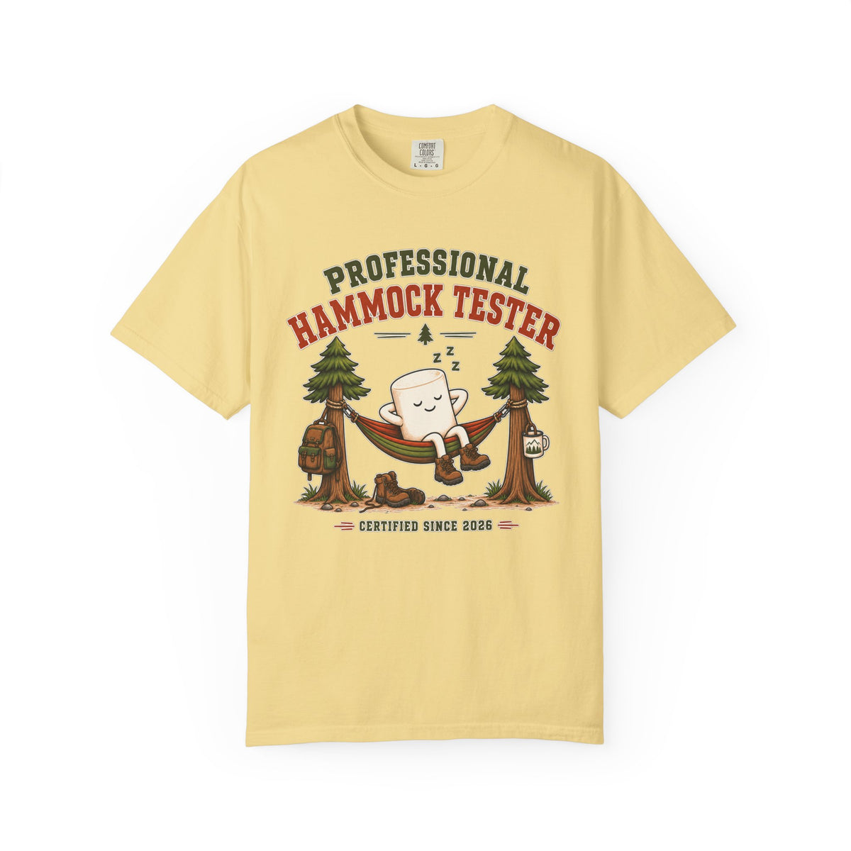 Professional Hammock Tester T-Shirt — Funny Camping Marshmallow Graphic