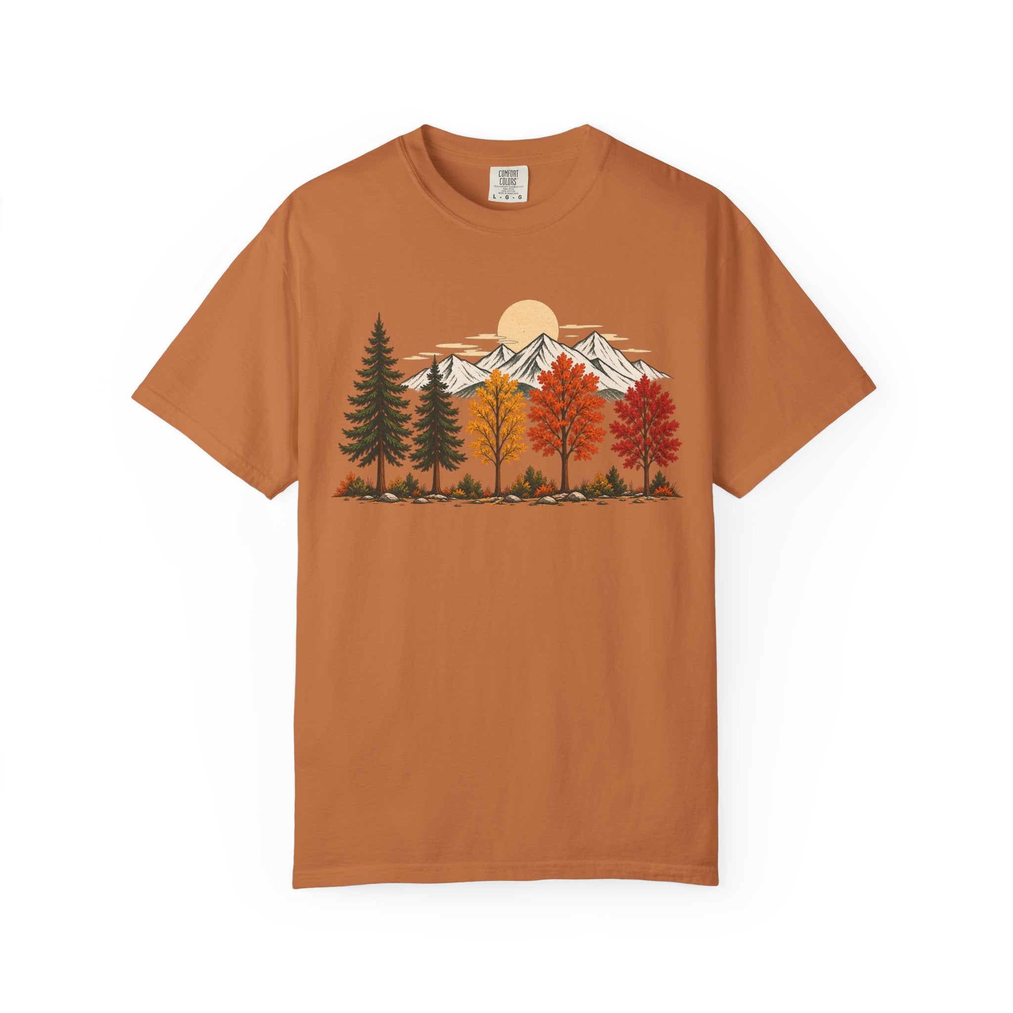 Autumn Mountain Forest T-Shirt — Scenic Fall Trees & Peaks Tee