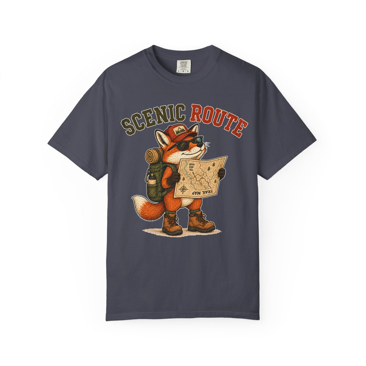 T-Shirt — Scenic Route Fox Hiker Map Graphic Tee