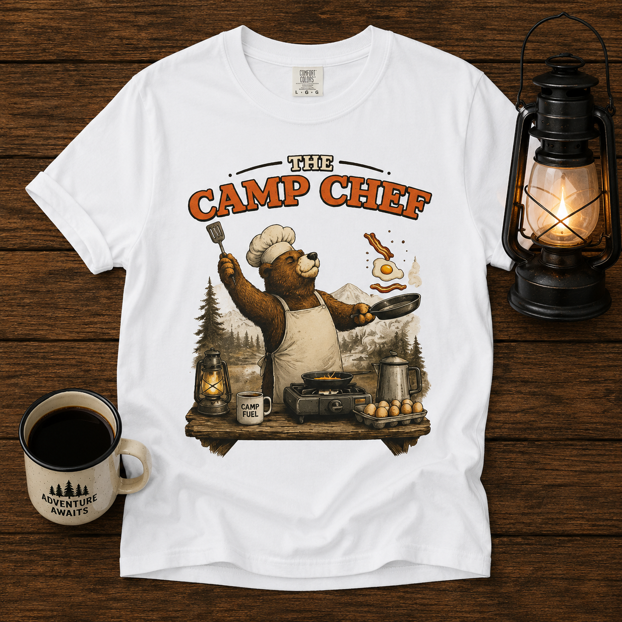 Camp Chef T‑Shirt — Vintage Bear Camper Cooking Graphic Tee