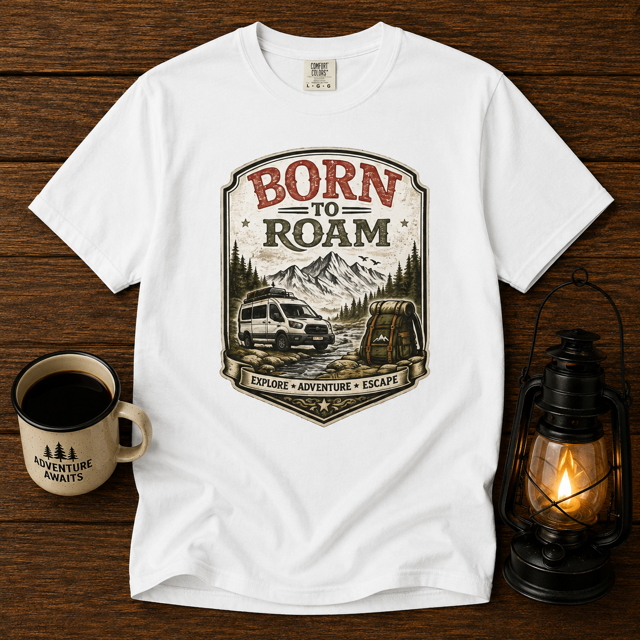 Born to Roam Adventure T-Shirt — Vintage Camper Van Travel Tee
