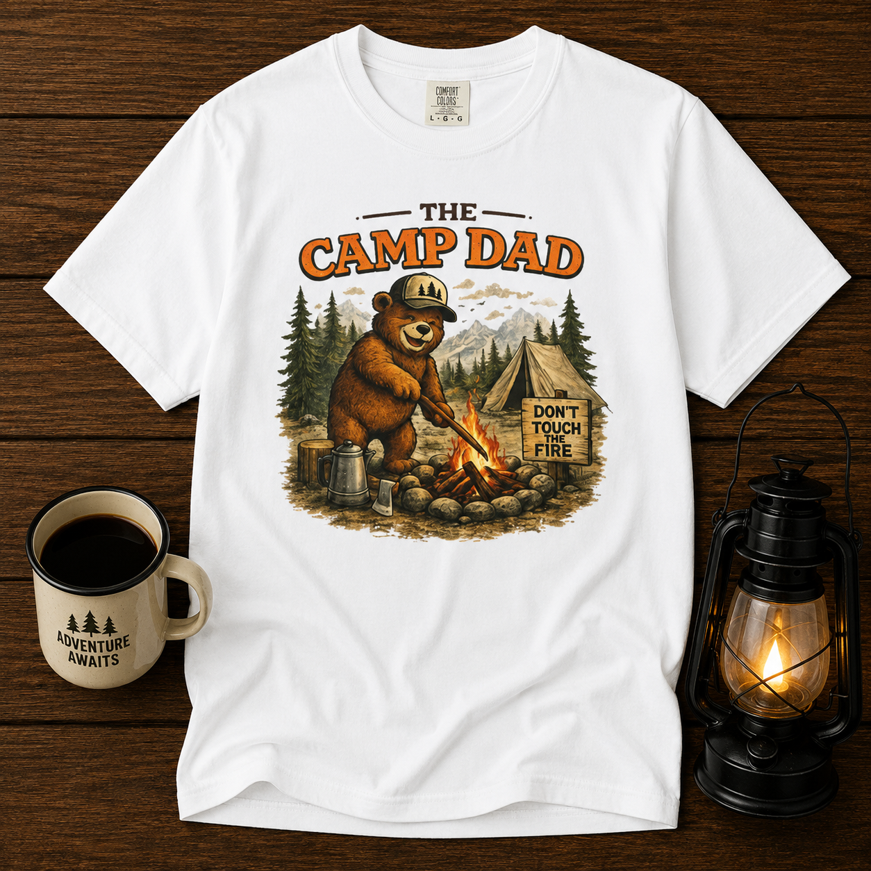 Camp Dad T-Shirt — Funny Bear Camping Tee with “Don’t Touch My Fire” Graphic