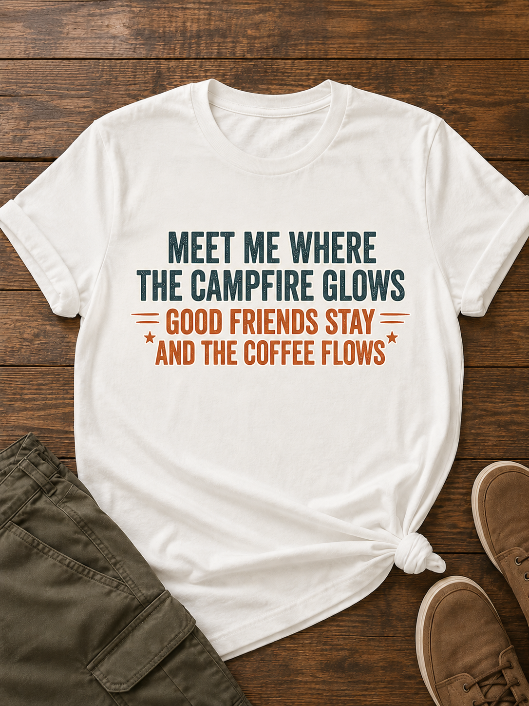 Campfire Coffee T-Shirt — "Meet Me Where the Campfire Glows" Outdoor Tee