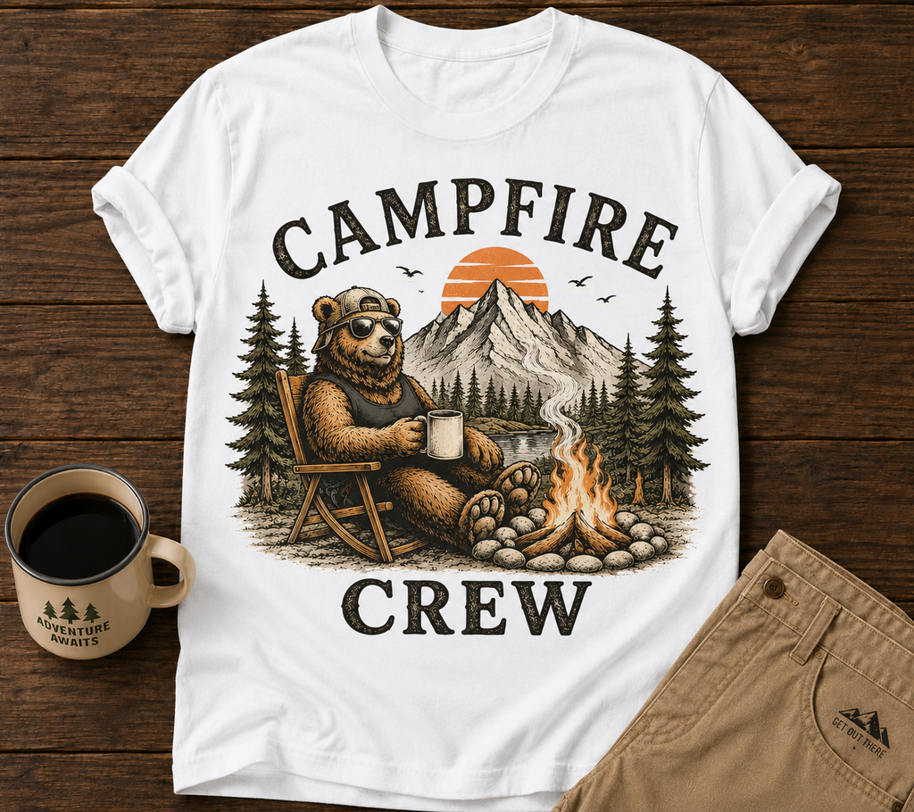 Campfire Crew T-Shirt — Retro Bear Camping Graphic Tee