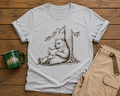 Bear Reading T-Shirt — Vintage Sketch Bear Under Tree Graphic Tee