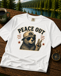 Peace Out Bear T-Shirt — Retro Bear Giving Peace Sign Graphic Tee